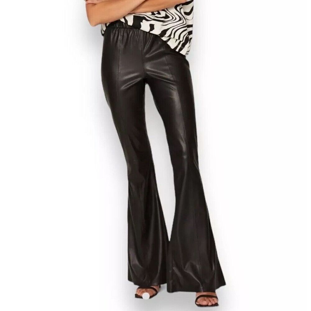 Blank NYC Pants WMNS 25 Black Faux Leather Wide Leg Pull On Punk Goth‎ Witchy